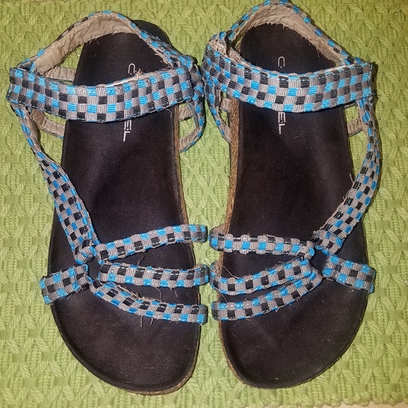 C Label Iria-3 Checker Velcro Footbed Sandals 10 Bright Blue Gray - Picture 9 of 12
